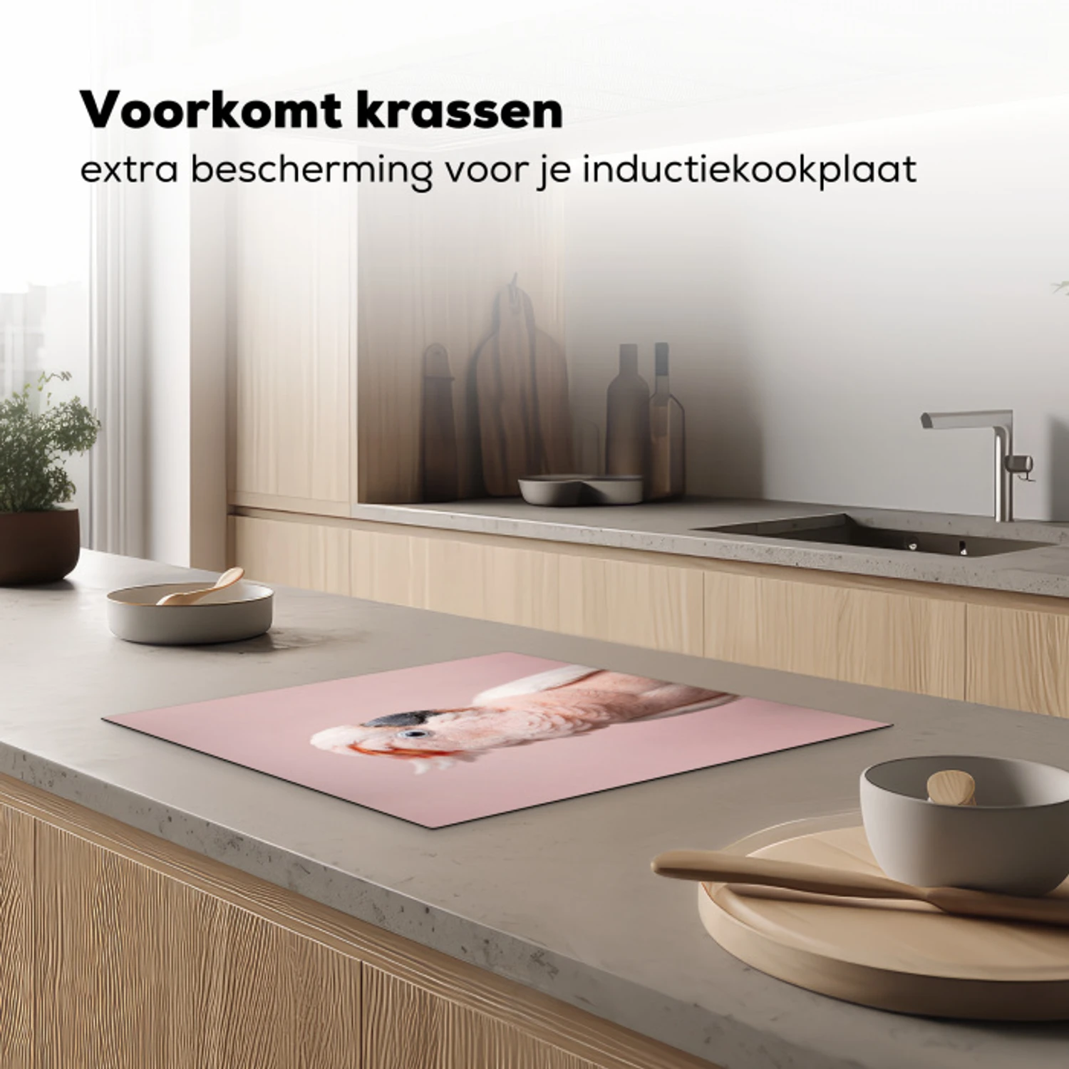 Kaketoe - Portret - Roze Inductie beschermer vinyl 3mm middel -sfeer1