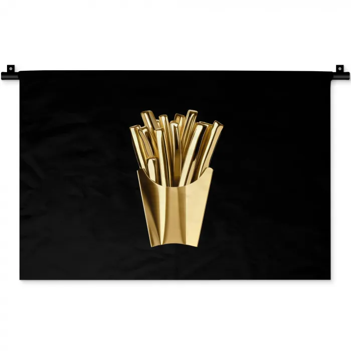 Friet - Goud - Chrome - Eten Wandkleed katoen klein -zz3d