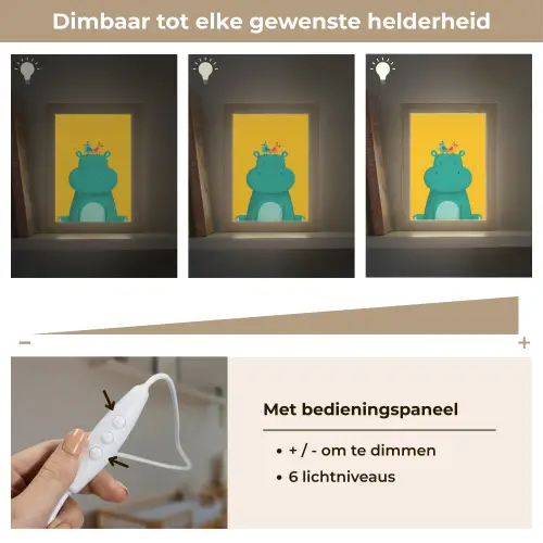 Nijlpaard - Vogels - Groen - Geel Light Box met kabel klein -USP_dimbaarNL