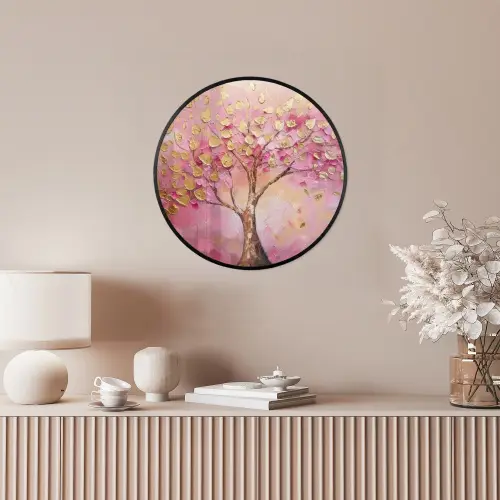 Boom - Roze - Goud - Modern Fotolijst rond zonder passe partout klein -sfeer3
