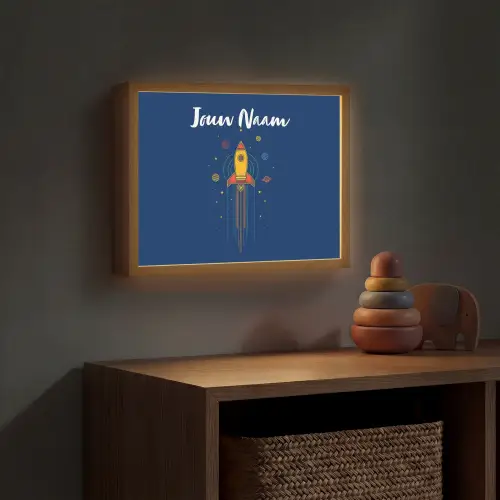 Raket - Blauw - Sterren Light Box met batterij (Wandlamp kind) middel -sfeer5_kind