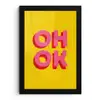 Oh ok - 3D - Geel - Roze fotolijst zwart zonder passe partout klein -3d