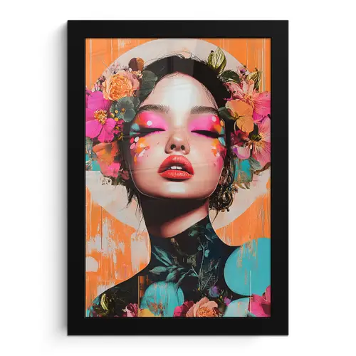 Portret - Vrouw - Abstract - Bloemen fotolijst zwart zonder passe partout klein -3d