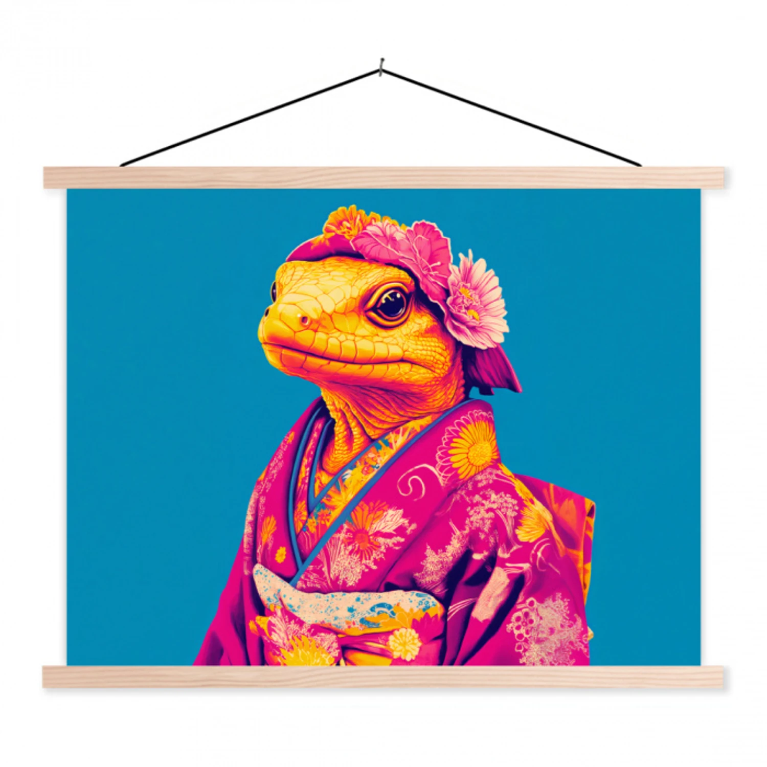 Bloemenkrans - Hagedis - Kimono - Paars textielposter latten blank klein -3d