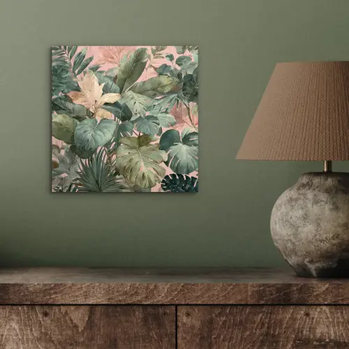 Compositie van bladeren - Groen - Roze aluminium wit klein -sfeer2