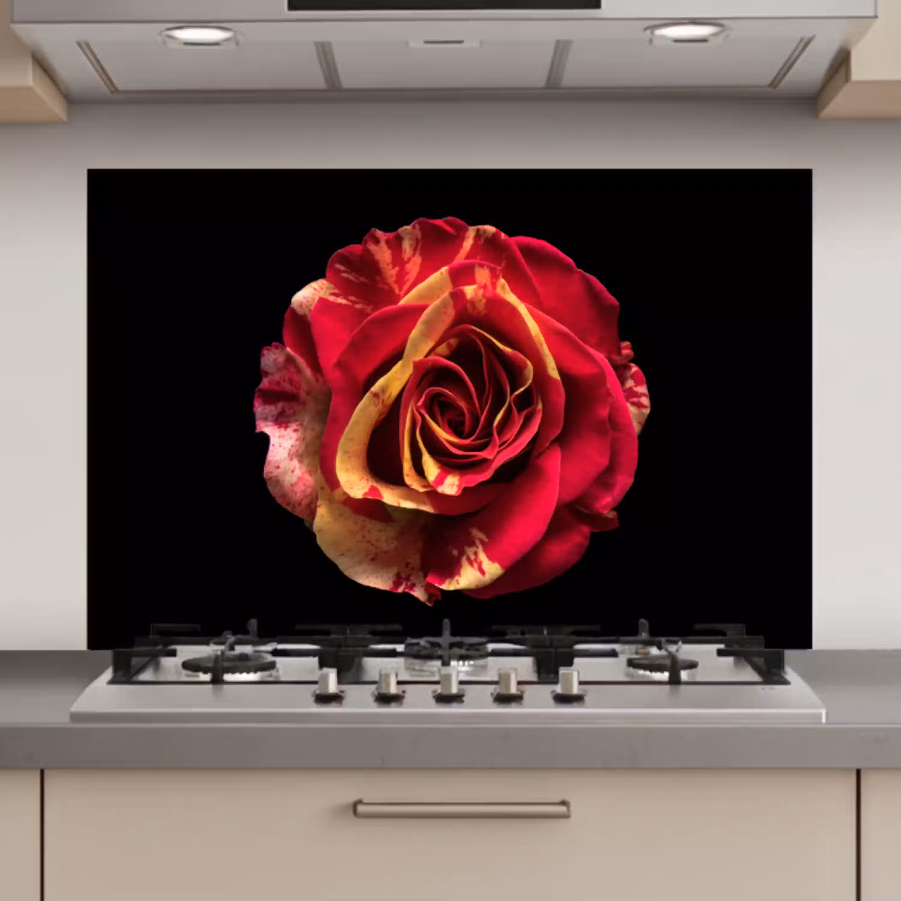 Bloem - Roos - Rood - Zwart keuken achterwand spatscherm klein -3d_website