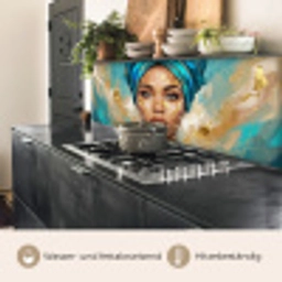Portret - Vrouw - Schilderij - Blauw - Goud - Expressief keuken achterwand 2 middel -usp_DE