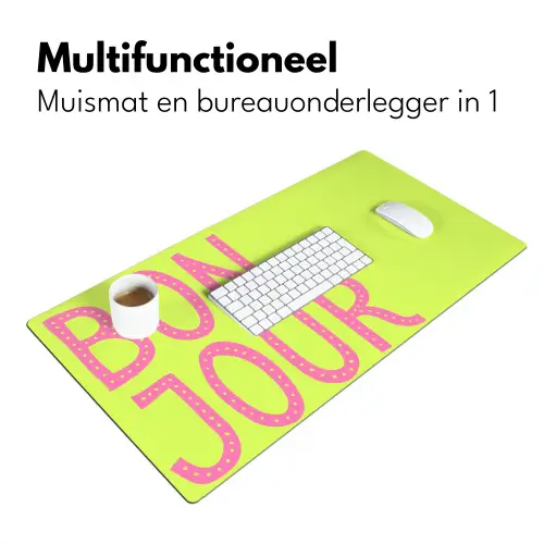 Groen - Smiley - Bonjour - Roze Muismat XXL klein -sfeer4