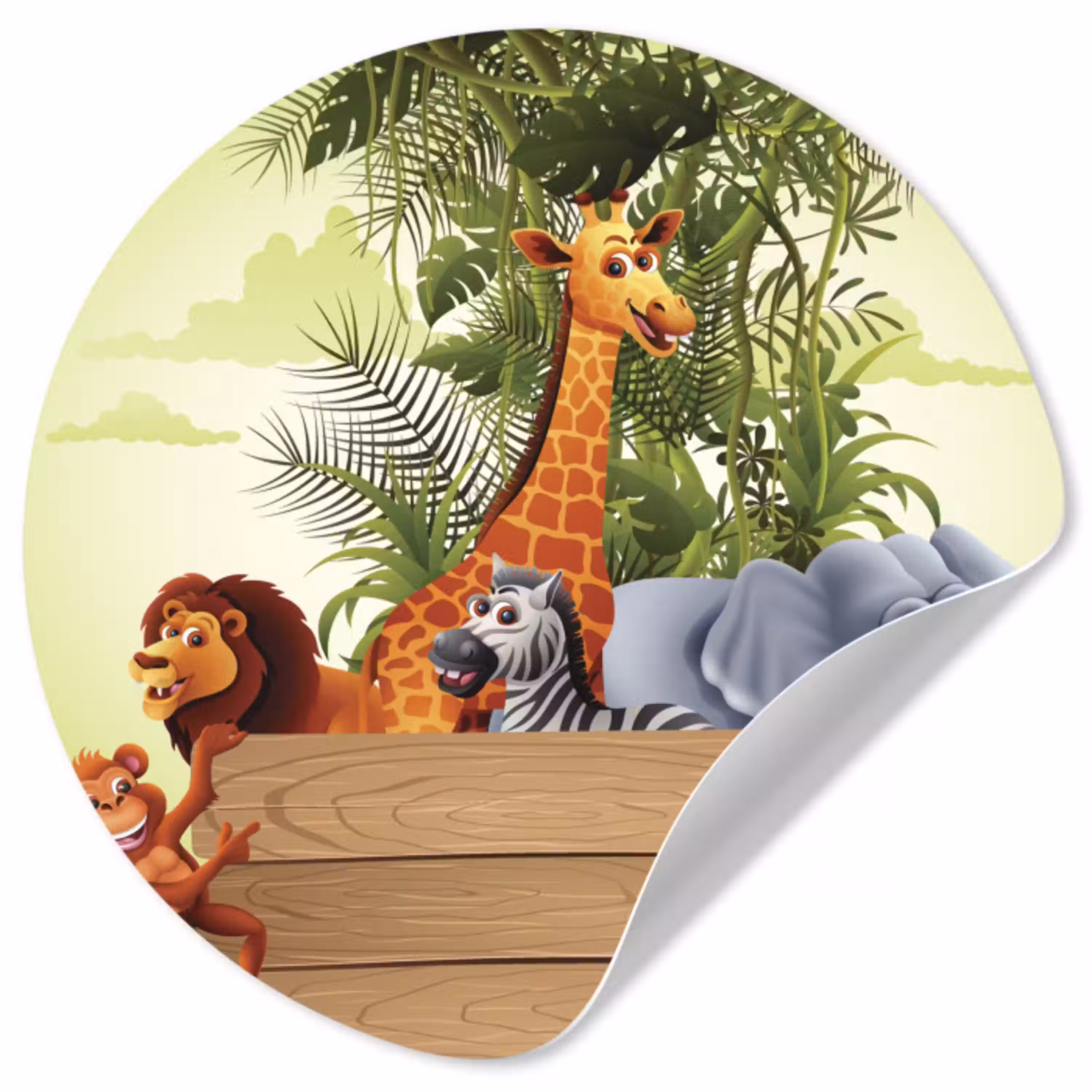 Jungle dieren - Natuur - Planken - Kinderen - Giraffe Wandcirkel behangsticker klein -3d