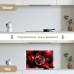 Granaatappel - Rood - Fruit keuken achterwand spatscherm klein -voor_na_NL