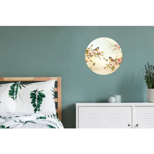 Takken - Bloemen - Vogeltjes - Roze Wandcirkel aluminium klein -slaapkamer