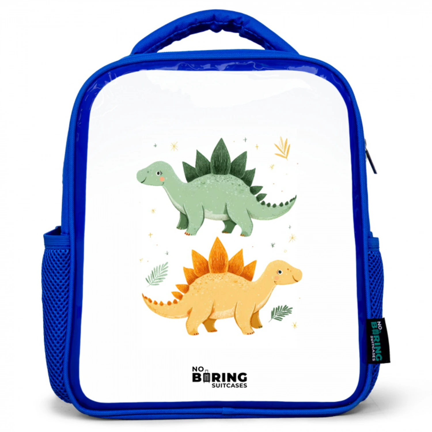 Dinos - Dieren - Groen - Oranje Kinderrugzak - Blauw middel -3d