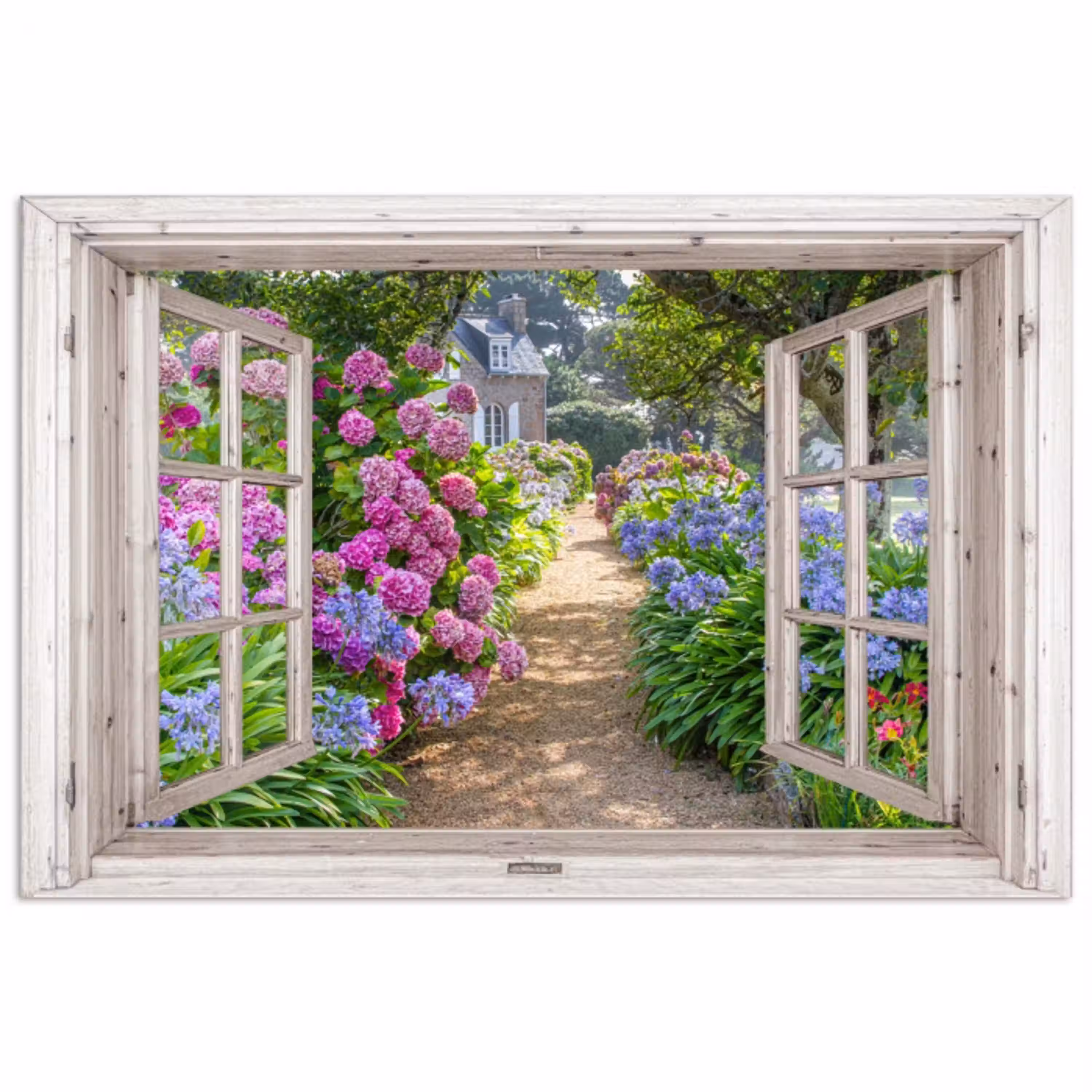 Hortensia - Doorkijk - Bloemen - Zomer - Paars - Pad poster papier klein -3d