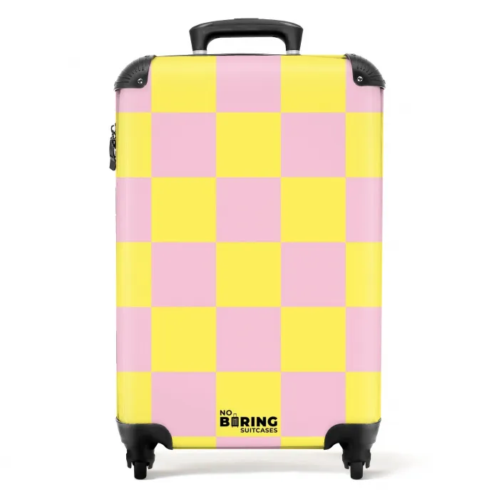 Squares - Roze/Geel NBS - Handbagage koffer - Kinderen Unisex middel -productfoto_recht