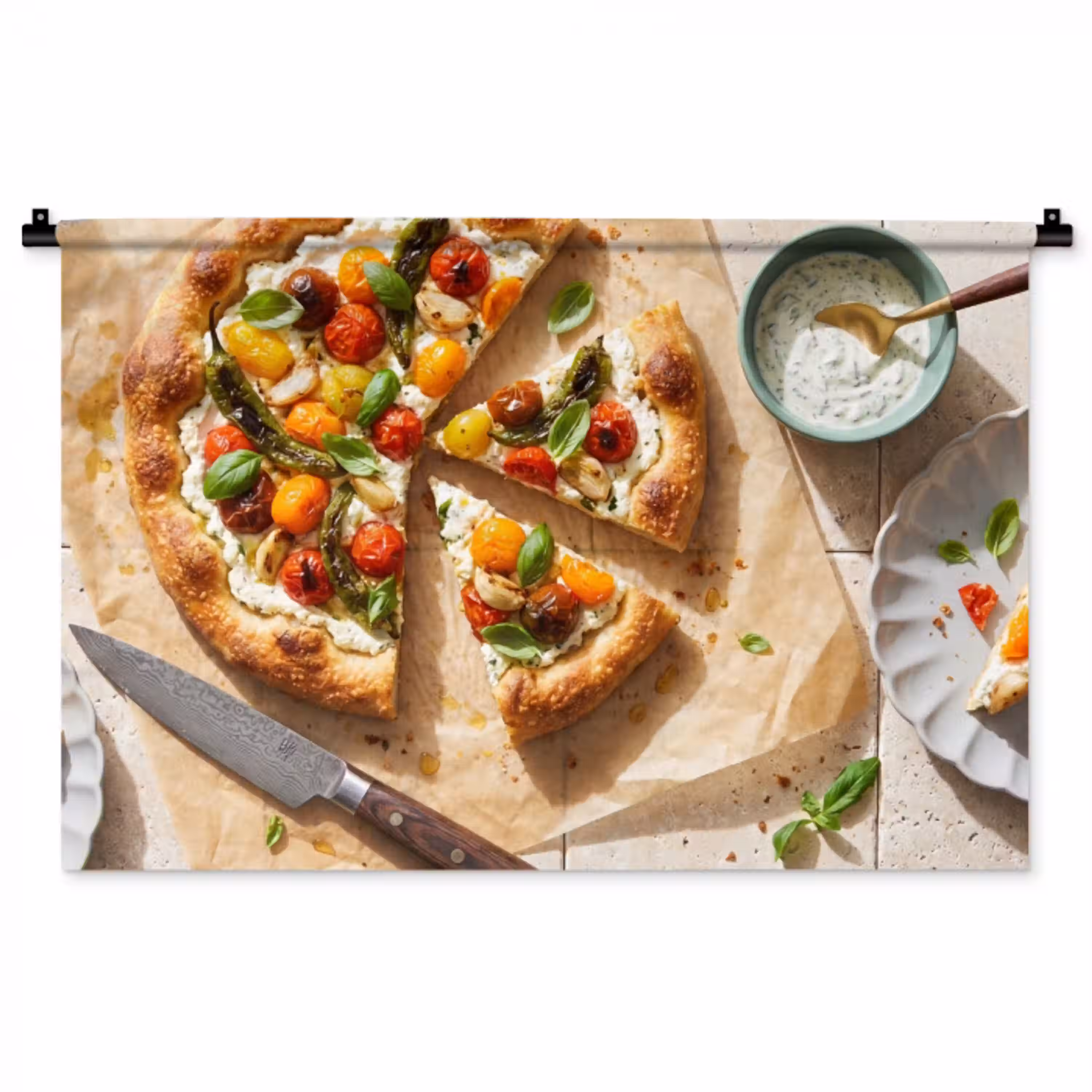 Eten - Tomaten - Basilicum - Maaltijd - Vers Wandkleed katoen middel -zz3d
