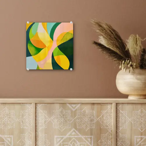 Abstract - Geel - Roze - Groen plexiglas 5mm klein -sfeer5