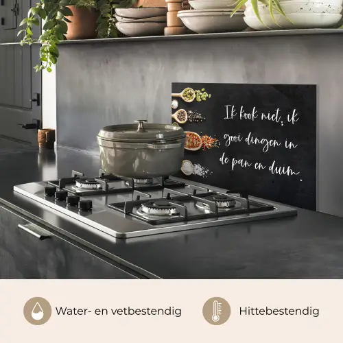 Ik gooi dingen in de pan en duim - Keuken - Quotes - Spreuken - Humor keuken achterwand spatscherm klein -usp_NL