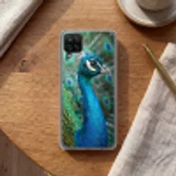 Pauw - Veren - Blauw Telefoonhoesje Samsung Galaxy A12 klein -sfeer1