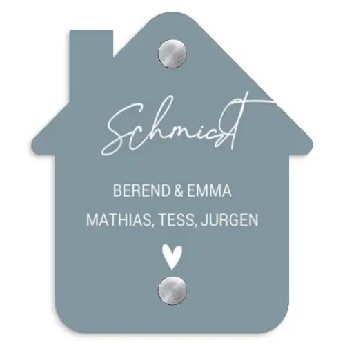 Effen blauwgrijs - Sierlijk Naambord Huisje klein -3d