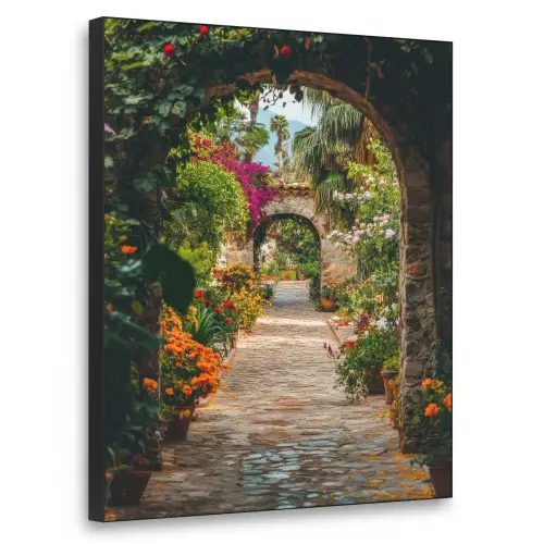 Doorkijk - Bloemen - Poort - Stenen Textielframe - compleet frame klein -3d