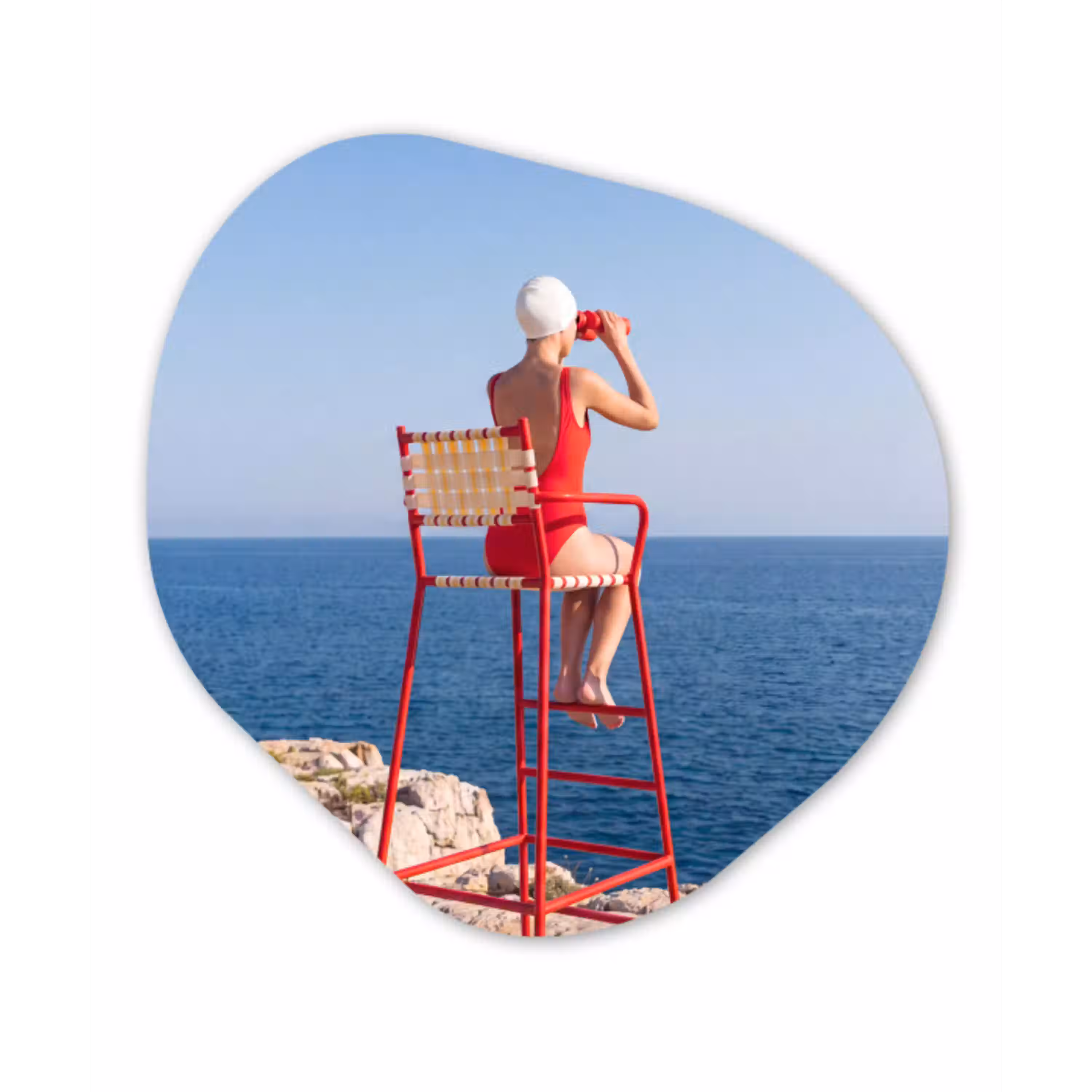Vrouw - Zee - Kust - Verrekijker - Rood Wandcirkel Organisch Forex 3mm klein -3d
