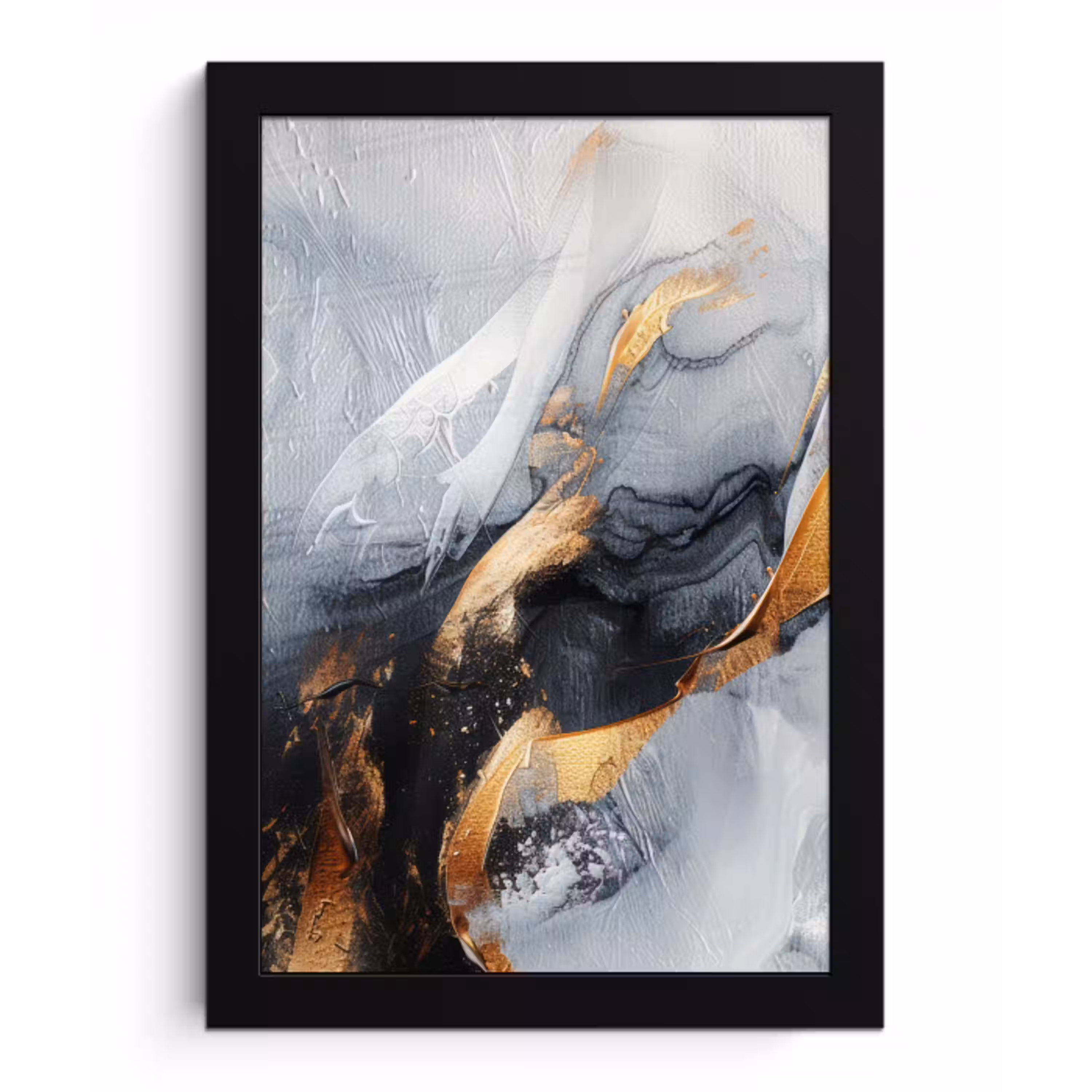 Kunst - Goud - Luxe - Abstract - Modern fotolijst zwart zonder passe partout klein -3d