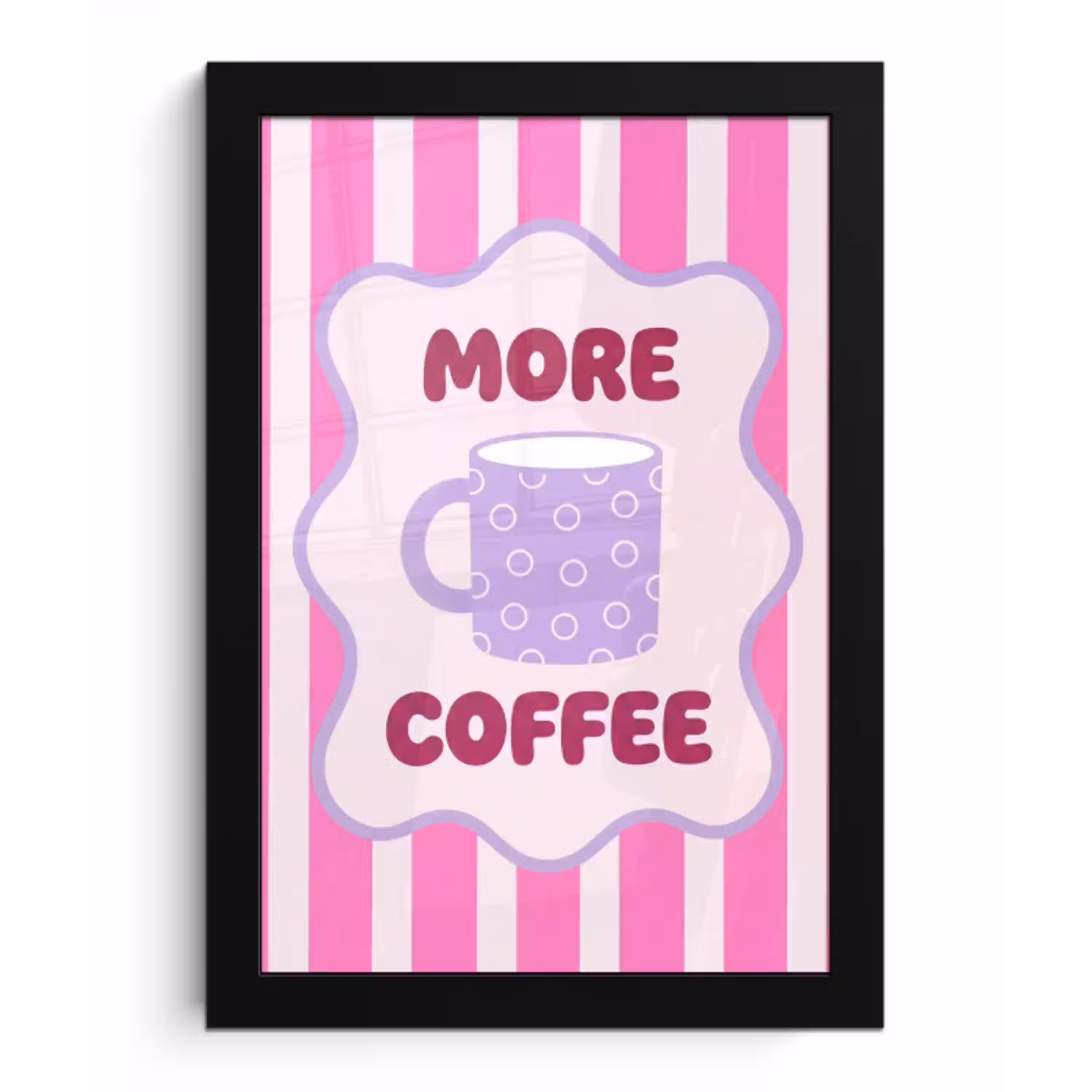 More coffee - Roze - Paars - Strepen - Mok fotolijst zwart zonder passe partout klein -3d