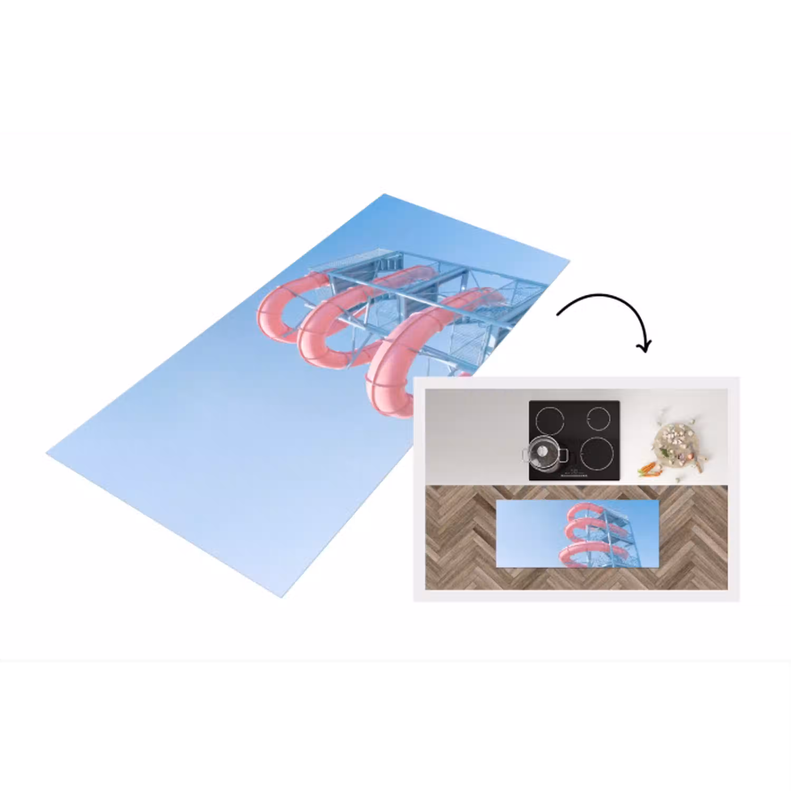 Glijbaan - Waterpark - Spiraal - Modern - Roze Keukenloper - keukenmat middel -3d