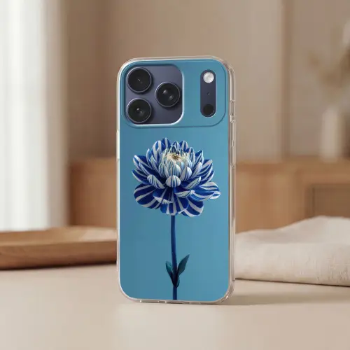 Bloem - Blauw - Bloemblaadjes - Streepjes Telefoonhoesje iPhone 17 Pro klein -sfeer2