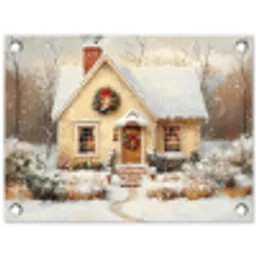 Kerst - Huis - Winter - Sneeuw tuinposter los doek klein -3d