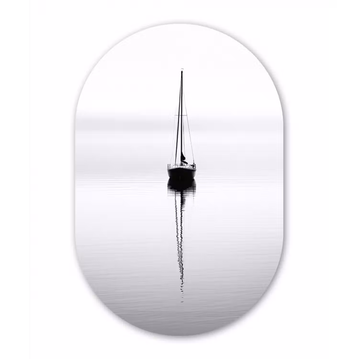Glasbild Oval - Segelboot - Schwarz - Wasser - Silhouette