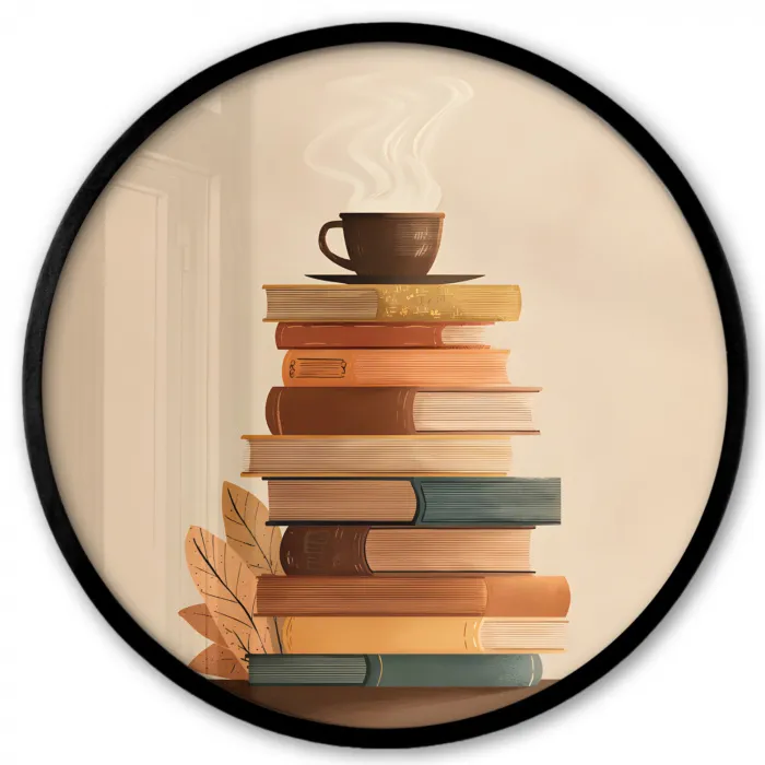 Boeken - Toren - Koffie - Beige Fotolijst rond zonder passe partout klein -3d