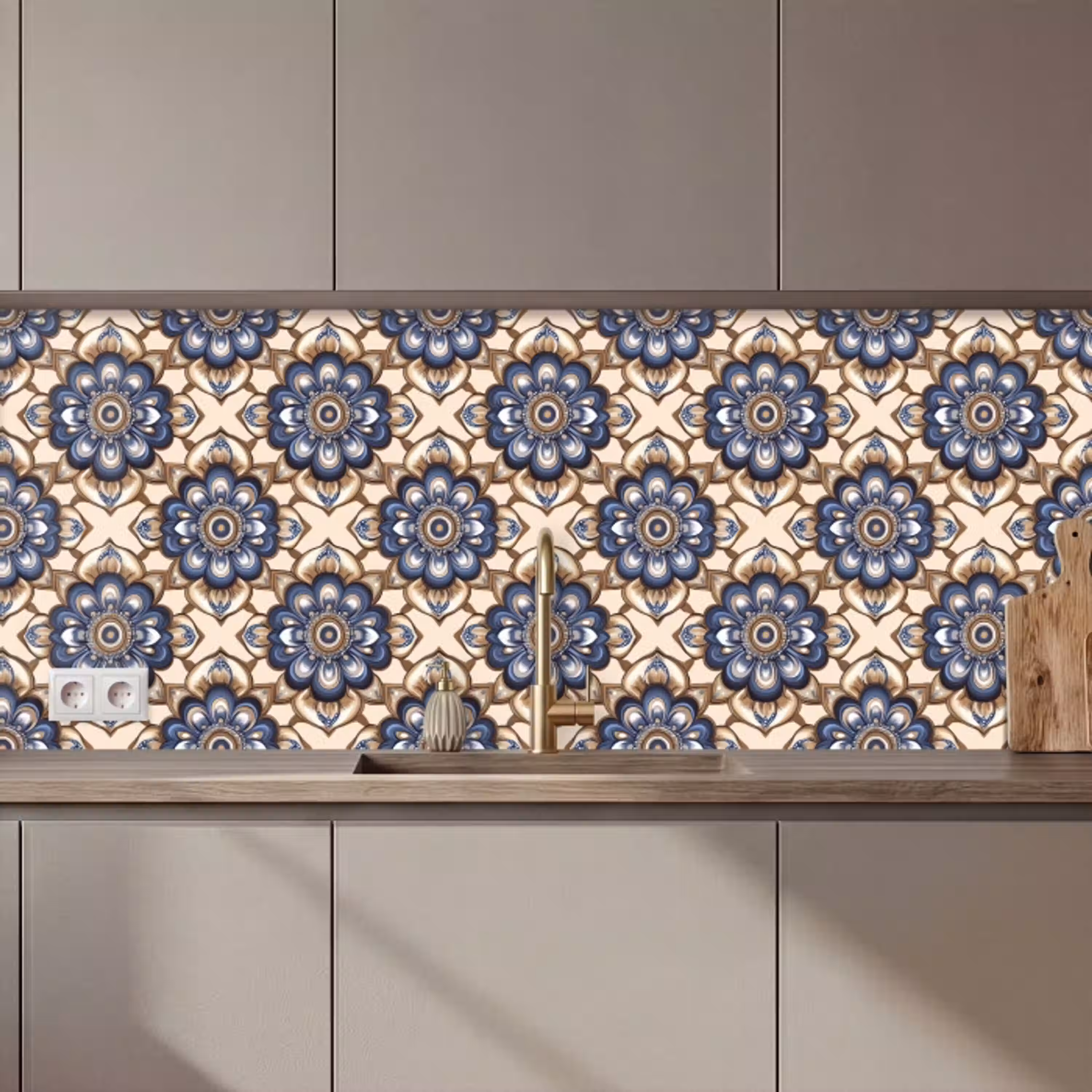 Floraal - Ornament - Blauw keuken achterwand 2 middel 871 zz_3dshopping