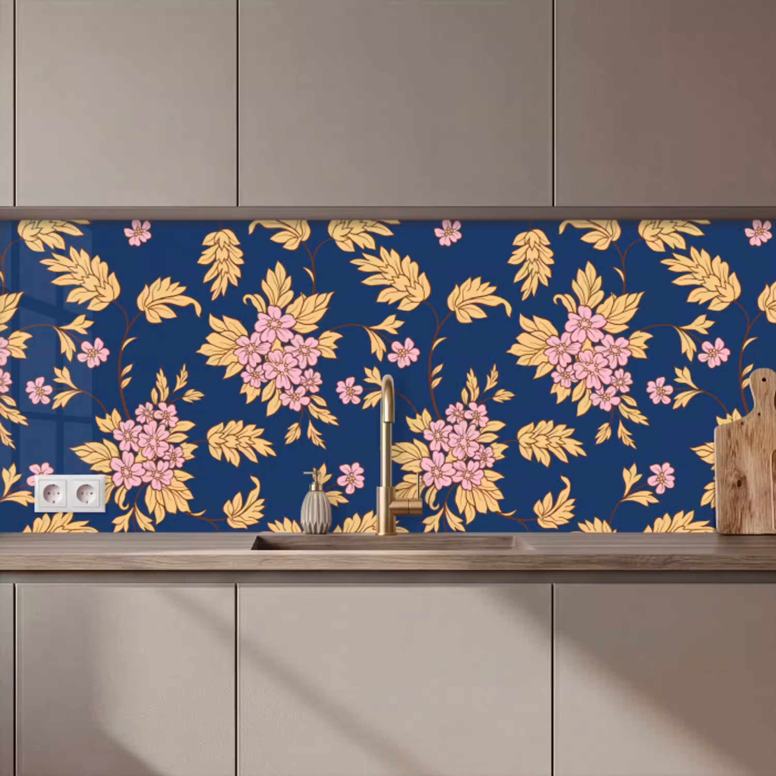 Bloesem - Bladeren - Roze - Goud - Patronen keuken achterwand 2 middel 871 zz_3dshopping