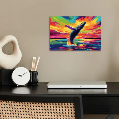 Zonsondergang - Walvis - Geschilderd - Kleurrijk poster papier klein -sfeer1