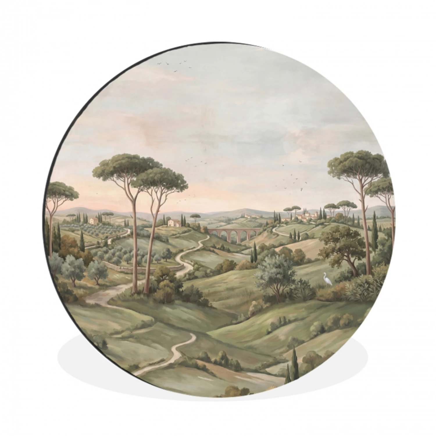 Landschap - Heuvels - Zandpad - Groen Wandcirkel aluminium klein -3d