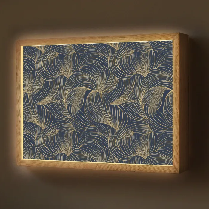 Abstract - Lijnen - Blauw - Goud Light Box met batterij (Wandlamp) middel 907 -z3d_website