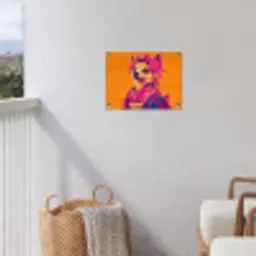 Kimono - Hondje - Bloemenkroon - Oranje tuinposter los doek klein -sfeer8
