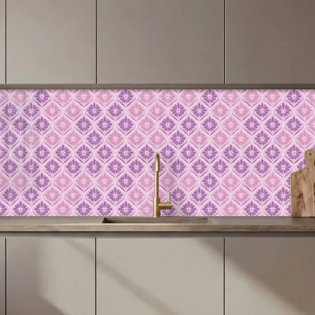Kitchen splashback - Floral plaid - Pattern - Purple