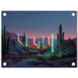 Cactus - Lichtzuilen - Zonsondergang tuinposter los doek klein -3d
