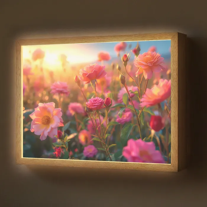 Bloemen - Rozen - Natuur - Roze - Bloem Light Box met batterij (Wandlamp) middel -z3d_website