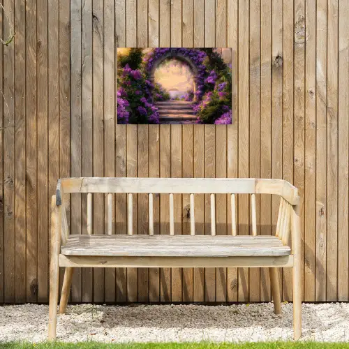 Poort - Paars - Bloemen Tuinposter op houten frame 2 cm dik klein -sfeer4