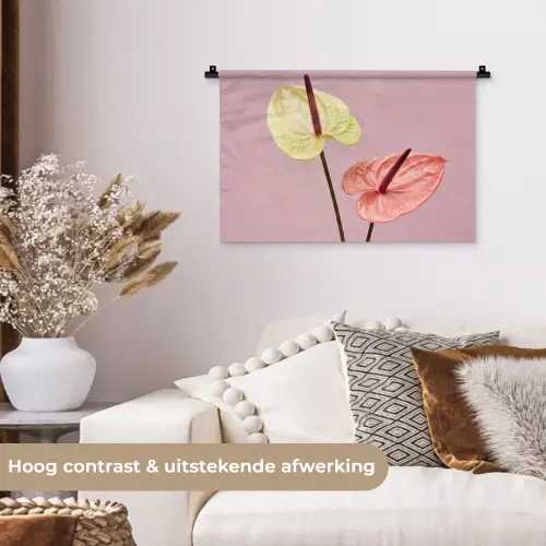 Bloemen - Anthuriums - Geel - Roze Wandkleed katoen klein -sfeer1