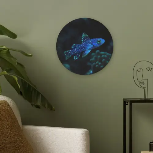 Vis - Stippen - Koraal - Blauw Akoestische PET Vilt - Rond klein -sfeer2