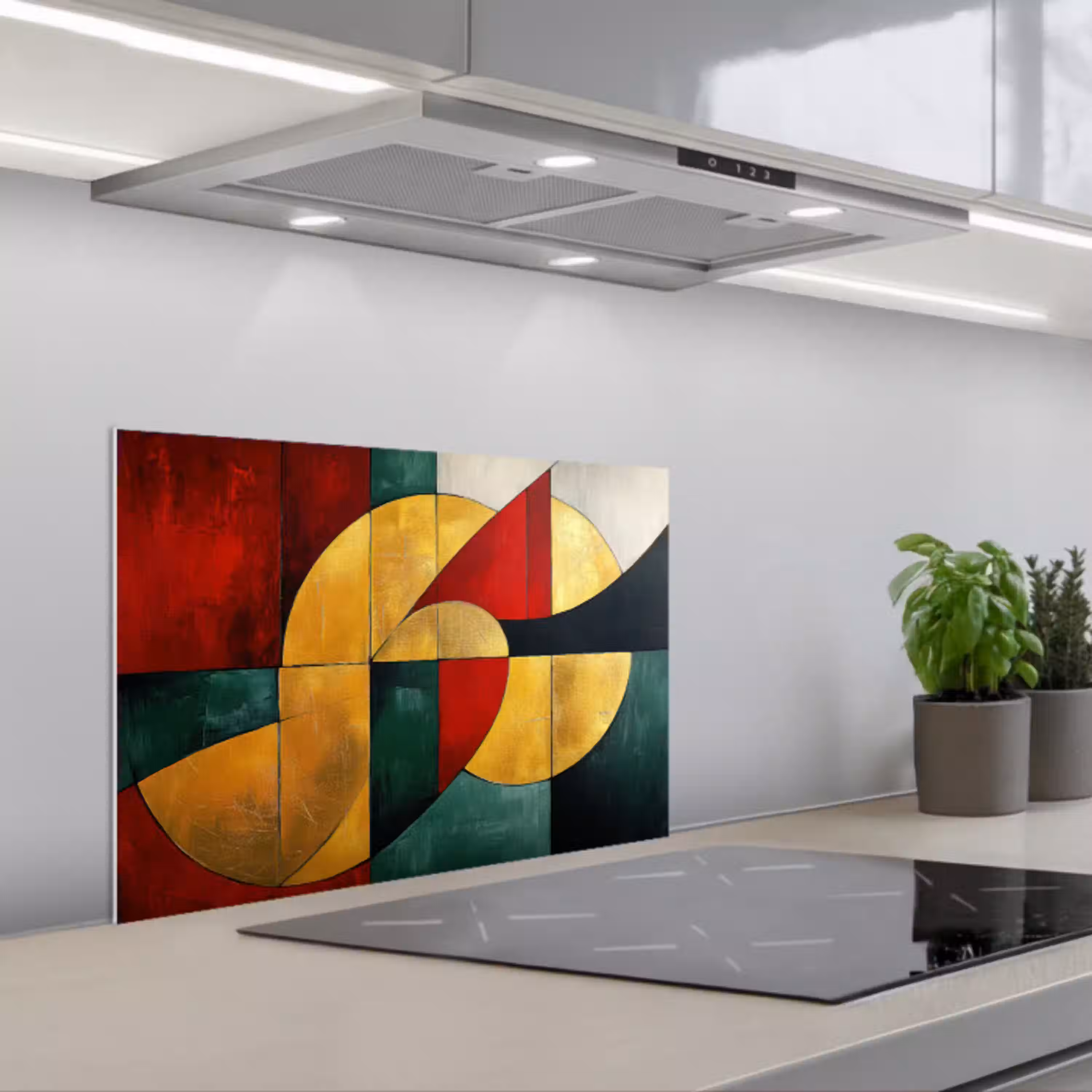 Abstract - Kerst - Goud - Rood - Groen keuken achterwand spatscherm klein -3d_schuin