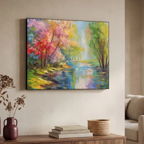 Olieverf - Landschap - Natuur - Kleurrijk Textielframe zwart klein -sfeer3