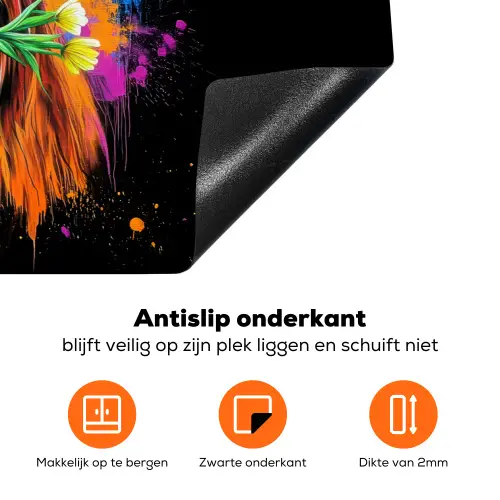 Schotse Hooglander - Graffiti - Kleurrijk - Bloem - Dieren Inductie beschermer vinyl 3mm klein -zzzzzzz-td-onderkant