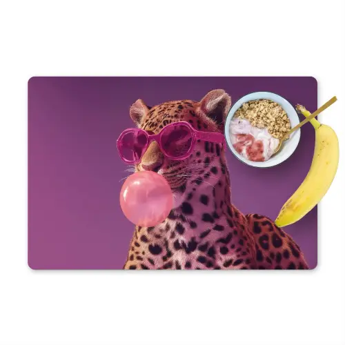 Panter - Zonnebril - Kauwgombel - Roze Placemat vinyl groot -zzzproduct_Kitchenyeah-website