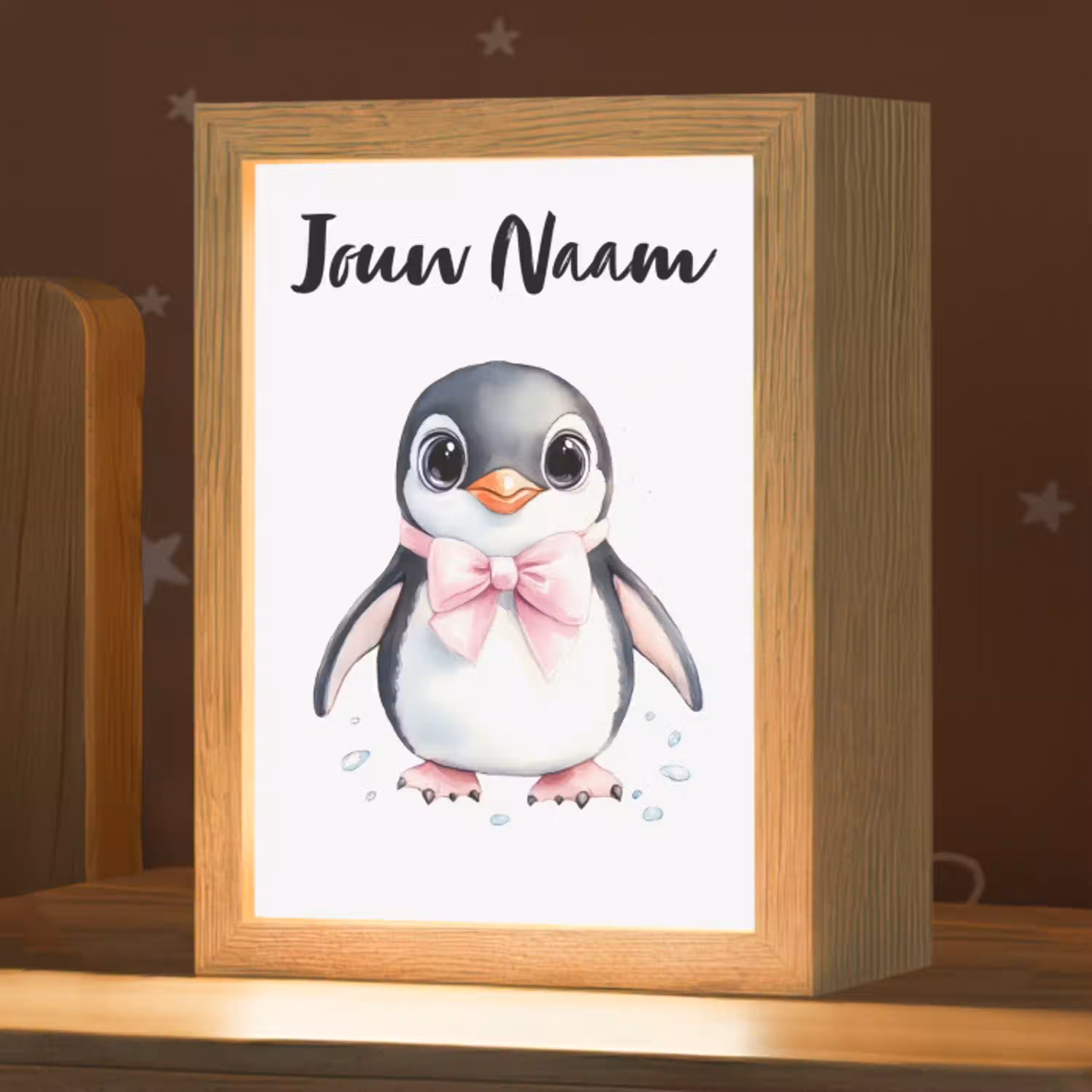 Pinguïn - Strikje - Roze - Dier Light Box met kabel (Kinderlampje) klein -zzz_3d_website