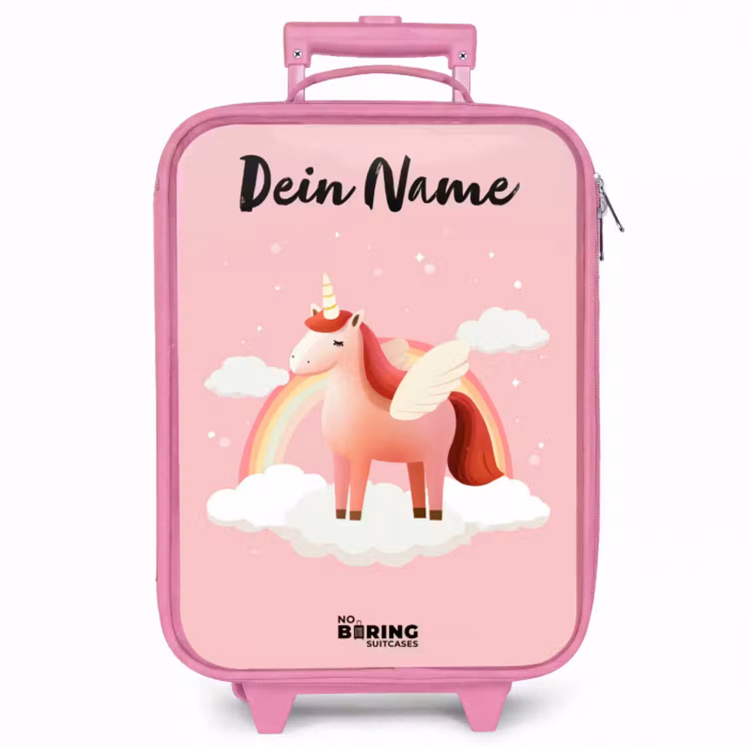 Kinderkoffer Rosa mit Name - Einhorn - Flügel - Rosa - Regenbogen